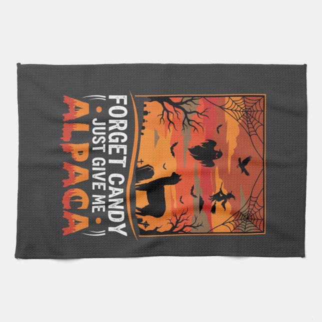 Halloween Lama Glöm Godis Skum Design Vektor Kökshandduk (Horisontell)