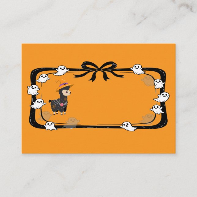 Halloween Lama som bär häxhatt Orange Placeringskort (Framsida)