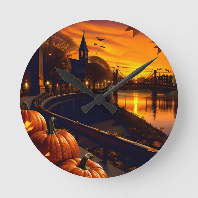 Halloween-landskap Två Rund Klocka (Framsida)