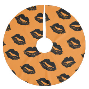 Halloween Läppar Mönster Orange Black Julgransmatta Borstad Polyester