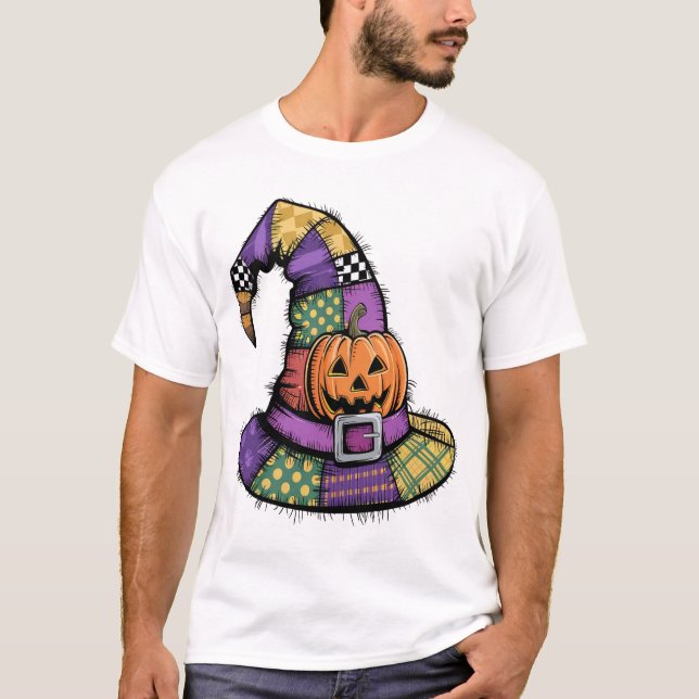 Halloween lapptäcke häxa hatt spöklik t shirt (Framsida)
