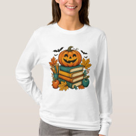 Halloween Lärar Festiv Bok Tema T Shirt