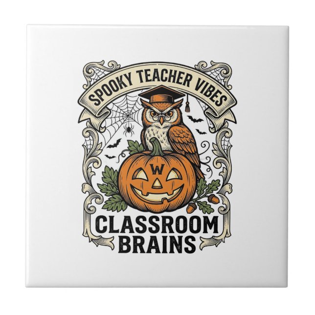 Halloween Lärar Pumpa Uggla Vintage Skola Tröja Kakelplatta (Framsidan)