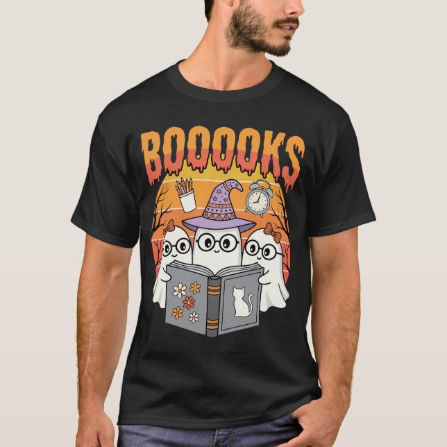 Halloween lärare BOOOOOKS Spök Läsning T Shirt (Framsida)