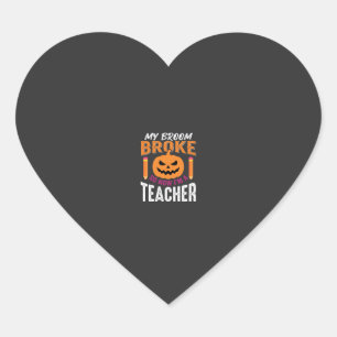 Halloween Lärare Kvast Bruten Pumpa Design Hjärtformat Klistermärke