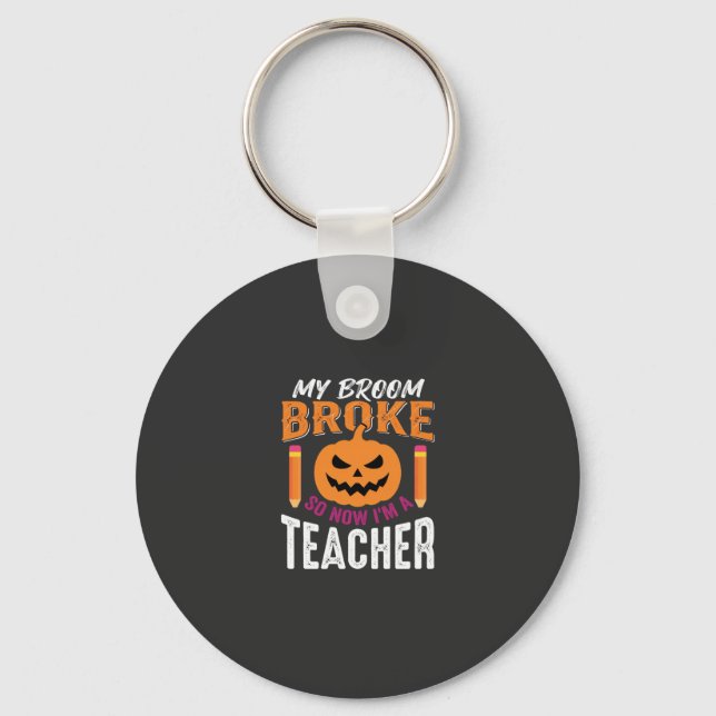 Halloween Lärare Kvast Bruten Pumpa Design Nyckelring (Framsida)
