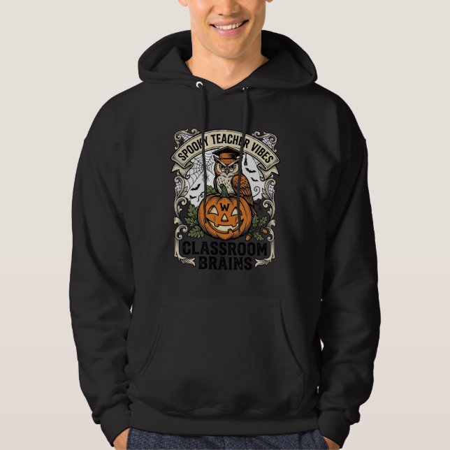 Halloween lärare pumpa uggla vintage skoltröja hoodie (Framsida)