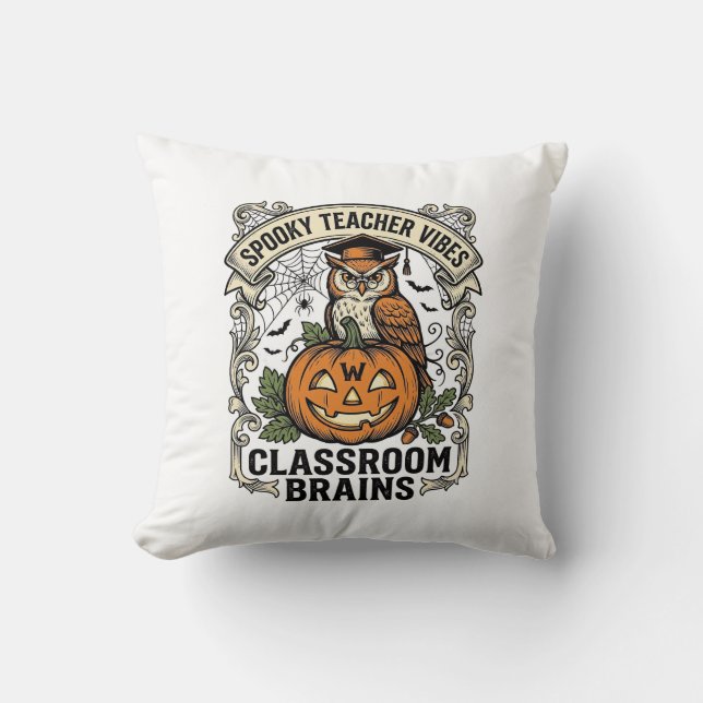 Halloween lärare pumpa uggla vintage skoltröja kudde (Framsida)