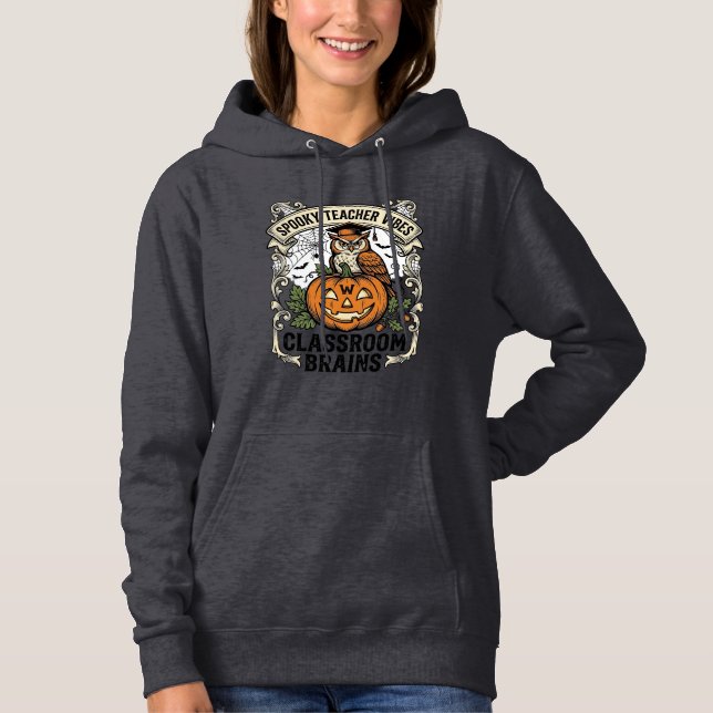 Halloween lärare pumpa uggla vintage skoltröja t shirt (Framsida)