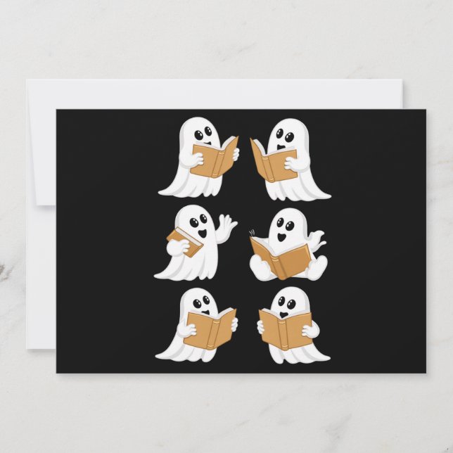 Halloween lärare spöke läser böcker bibliotekarie inbjudningar (Framsida)