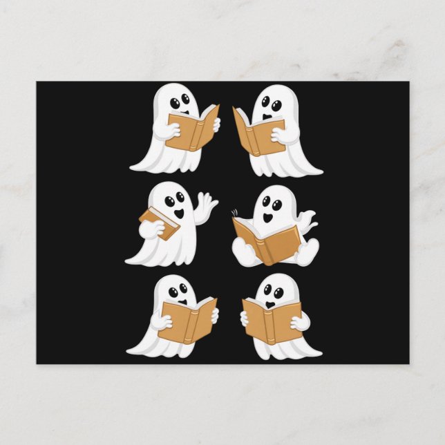 Halloween lärare spöke läser böcker bibliotekarie vykort (Framsida)