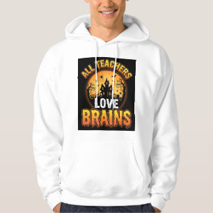Halloween lärare Zombie hjärnor Skräck Måne Design Hoodie