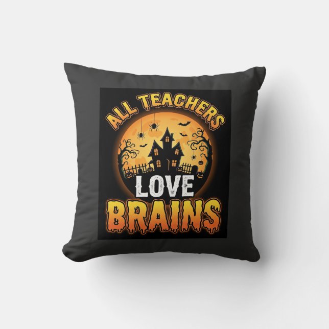 Halloween lärare Zombie Hjärnor Skräck Måne Design Kudde (Framsida)