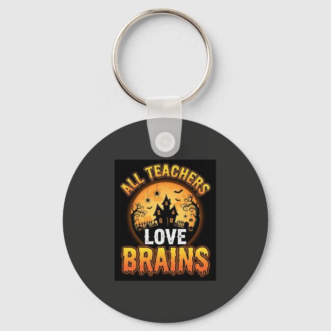 Halloween lärare Zombie hjärnor Skräck Måne Design Nyckelring (Framsida)