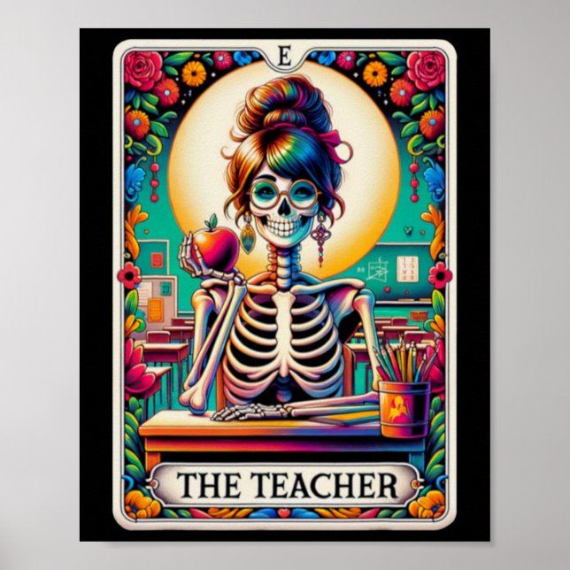 Halloween-lärarnas Tarot Card Spooky Skeleton Poster (Framsidan)