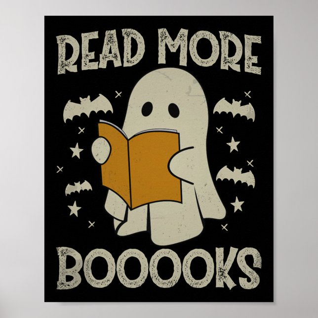 Halloween läser mer Bokar Funny Ghost Reading Bok Poster (Framsidan)