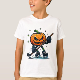 Halloween läskig pumpa som visar hockeyfärdigheter t shirt