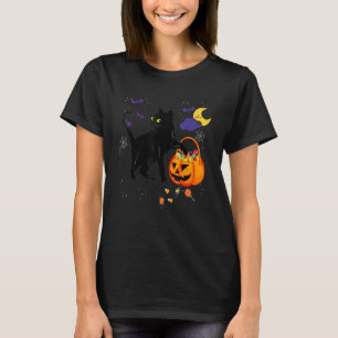 Halloween läskig svart katt med häxhatt pumpa t shirt