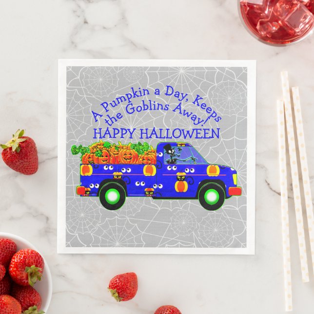 Halloween Lastbil Pumpkin Day Behållas Goblins Awa Pappersservett (Insitu)