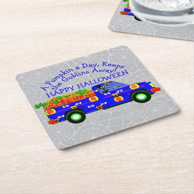 Halloween Lastbil Pumpkin Day Behållas Goblins Awa Underlägg Papper Kvadrat (Vinklad)