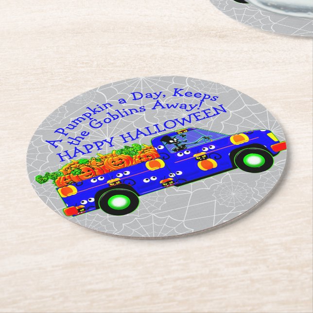 Halloween Lastbil Pumpkin Day Behållas Goblins Awa Underlägg Papper Rund (Vinklad)