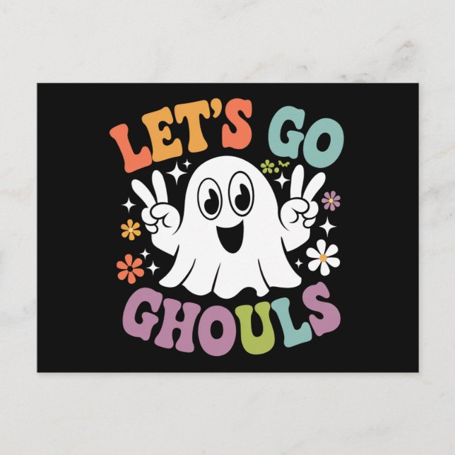 Halloween Låt oss gå gäster Spöke Retro Kostym Vykort (Framsida)