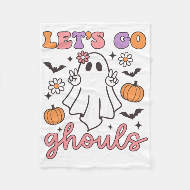 Halloween Låt oss Go Ghouls Ghost Retro Costume Wo Fleecefilt (Framsidan)