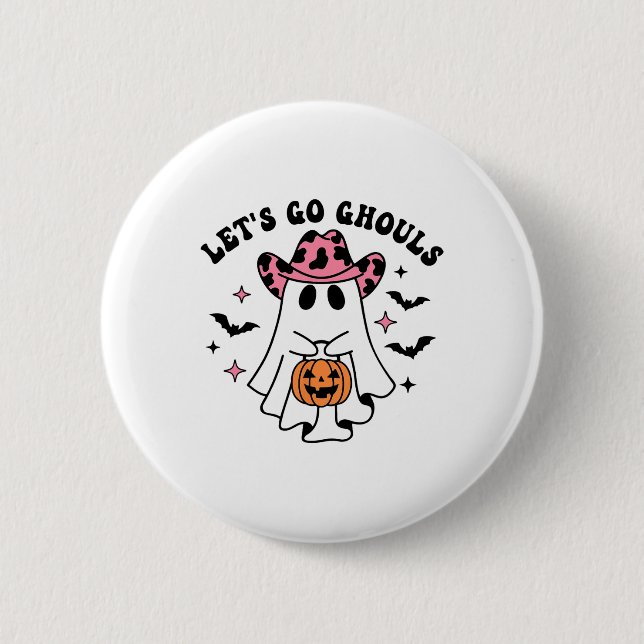 Halloween Låt oss Go Ghouls Ghost Retro Costume Wo Knapp (Framsida)