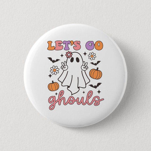 Halloween Låt oss Go Ghouls Ghost Retro Costume Wo Knapp (Framsida)
