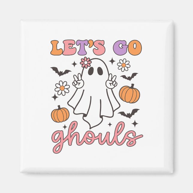 Halloween Låt oss Go Ghouls Ghost Retro Costume Wo Magnet (Framsidan)