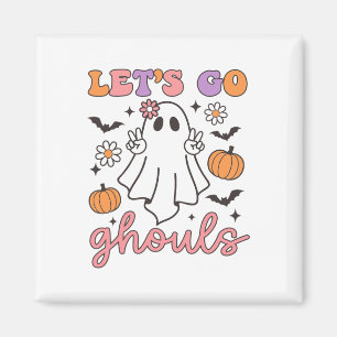 Halloween Låt oss Go Ghouls Ghost Retro Costume Wo Magnet