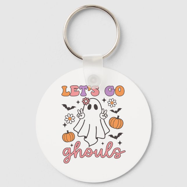 Halloween Låt oss Go Ghouls Ghost Retro Costume Wo Nyckelring (Framsida)