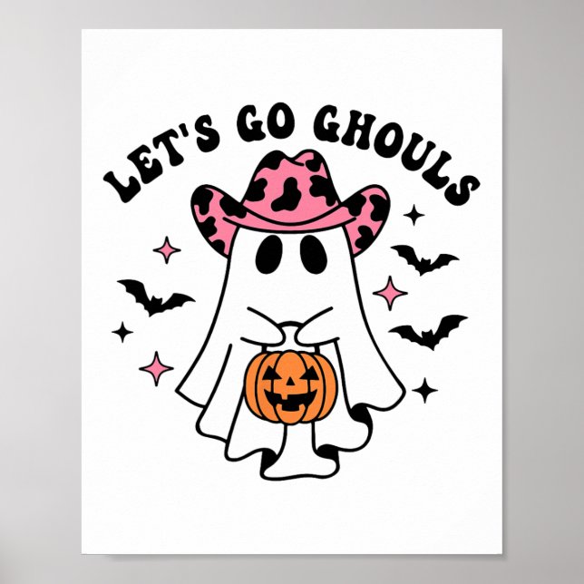 Halloween Låt oss Go Ghouls Ghost Retro Costume Wo Poster (Framsidan)