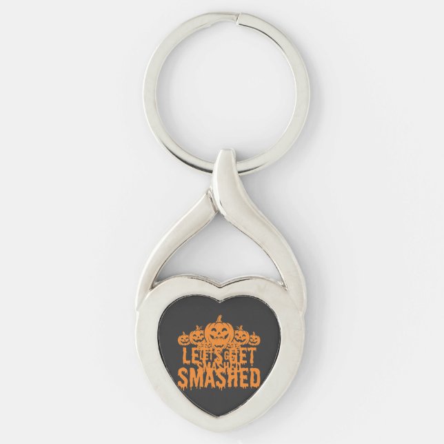 Halloween Låt Oss Smulas Pumpa Twisted Heart Silverfärgad Nyckelring (Framsidan)