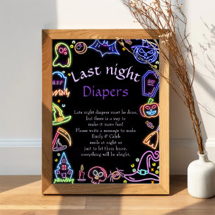 Halloween "Late Night Diaper" Baby Shower Game Po Poster