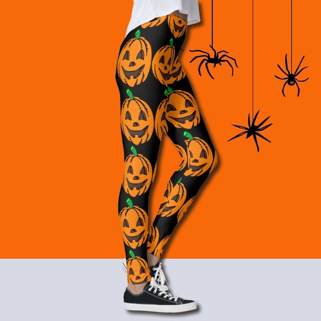 Halloween Leggings Jack-O-Lanterns Orange Pumpkins (Skapare uppladdad)