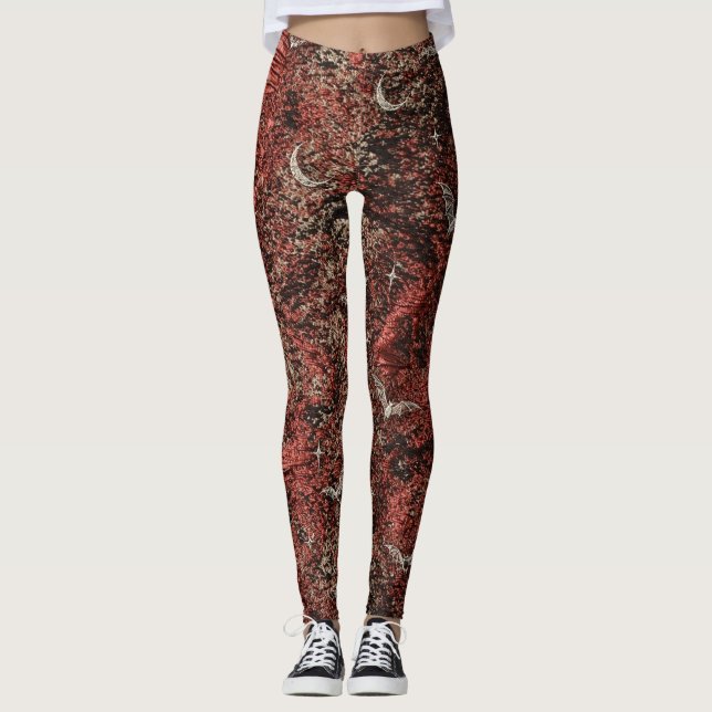 Halloween-leggings med silverfladdermöss och halvm leggings (Framsida)