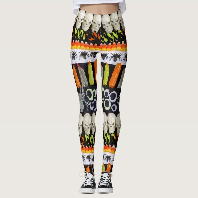 Halloween Leggings - Rand av Döskallar, spindlar (Framsida)