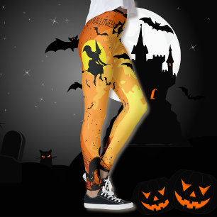 Halloween Leggings Witch Fladdermöss Spiders Oh M