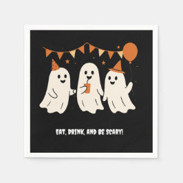 Halloween Lekfull Vit Spöke Svart Festlig Pappersservett