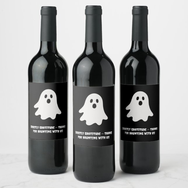 Halloween Lekfull Vit Spöke Svart Festlig  Vinflaska Etikett (Flaskor)