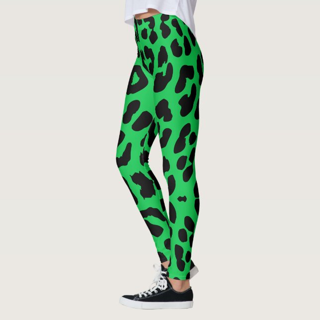 Halloween Leopard Print Black & Grönt Leggings (Vänster)