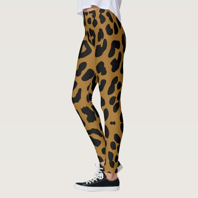 Halloween Leopard Print Black & Light Brown Leggings (Vänster)