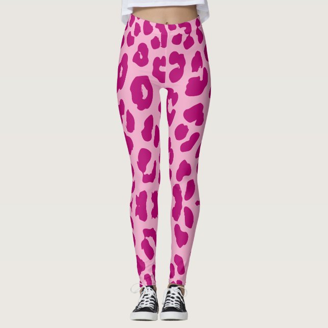 Halloween Leopard Print Mörk & Ljus rosa Leggings (Framsida)
