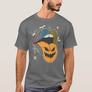 Halloween Leopard Rainbow Läppar Women Pumpkin Ton T Shirt