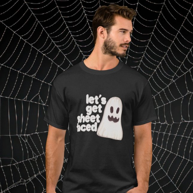 Halloween Lets Hämta Lakan-Humor T Shirt (Halloween Lets Get Sheet Faced Humor T-Shirt
by Ricaso. An adult themed drinking t-shirt )
