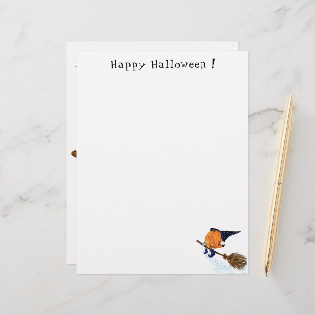 Halloween Letterhead Witch Pumpkin Flies Broom Brevhuvud (Fram/Back In Situ)