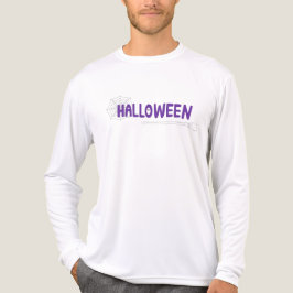 Halloween lettering in purple with broom and web t shirt