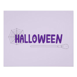 Halloween Lettering in Purple with Web and Witch Perfect Poster