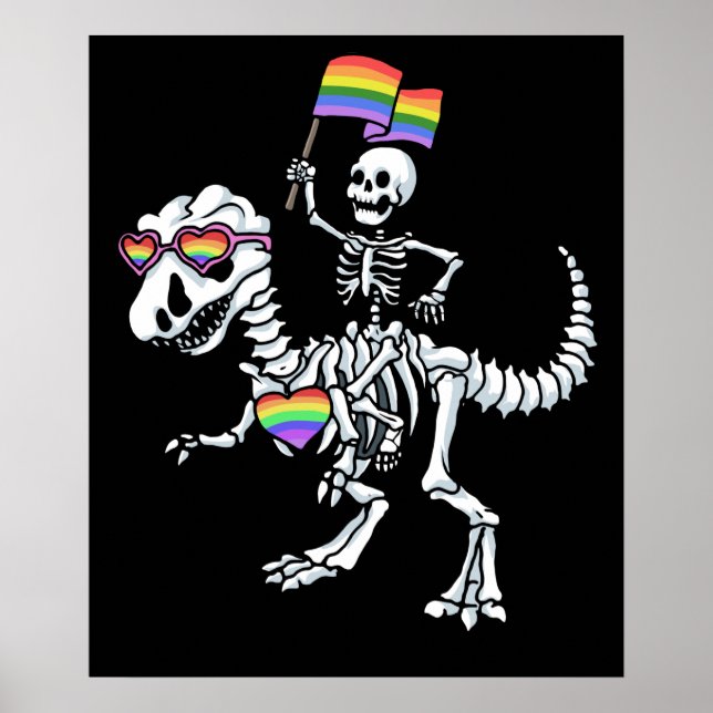 Halloween LGBT T Rex Dinosaur Skeleton Gay pride Poster (Framsidan)
